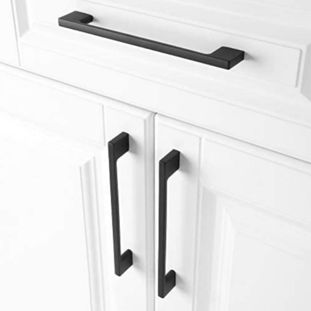 Wide Foot Cabinet Bar Pull - Black Modern Solid Handle, 6.3 Inch/160mm Screw Sp